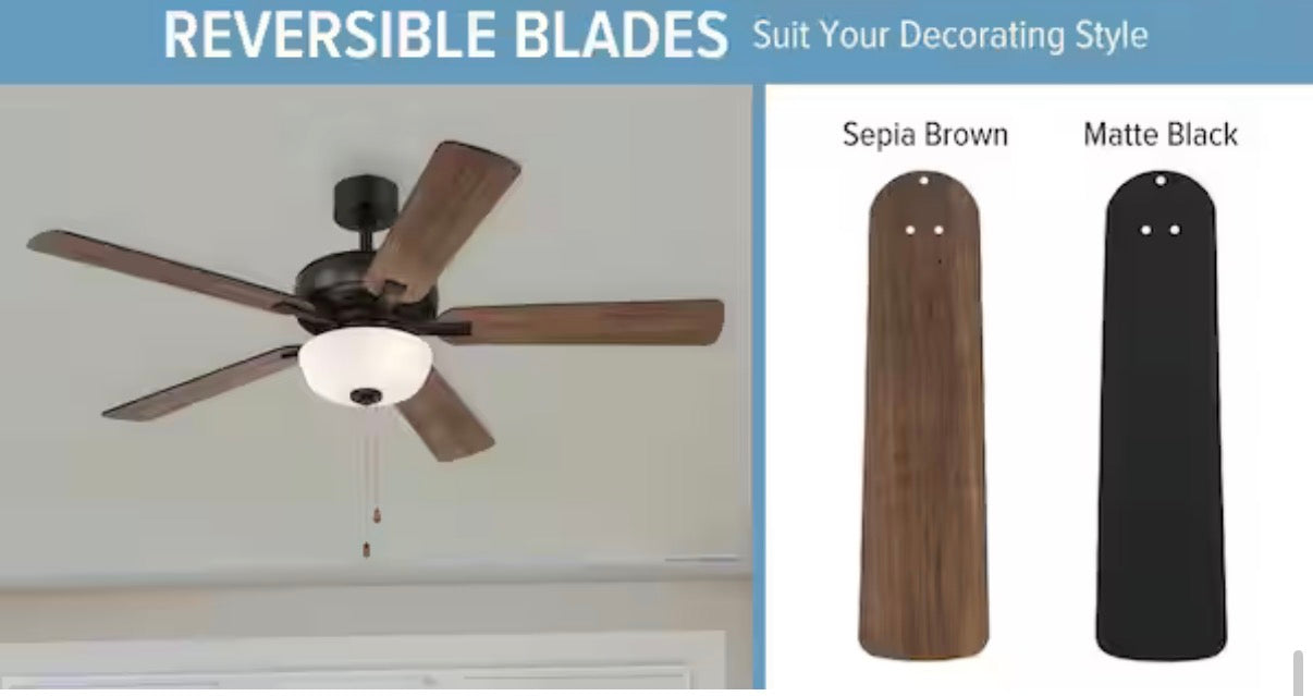 52-Inch Ceiling Fan with Reversible Blades and Light Kit