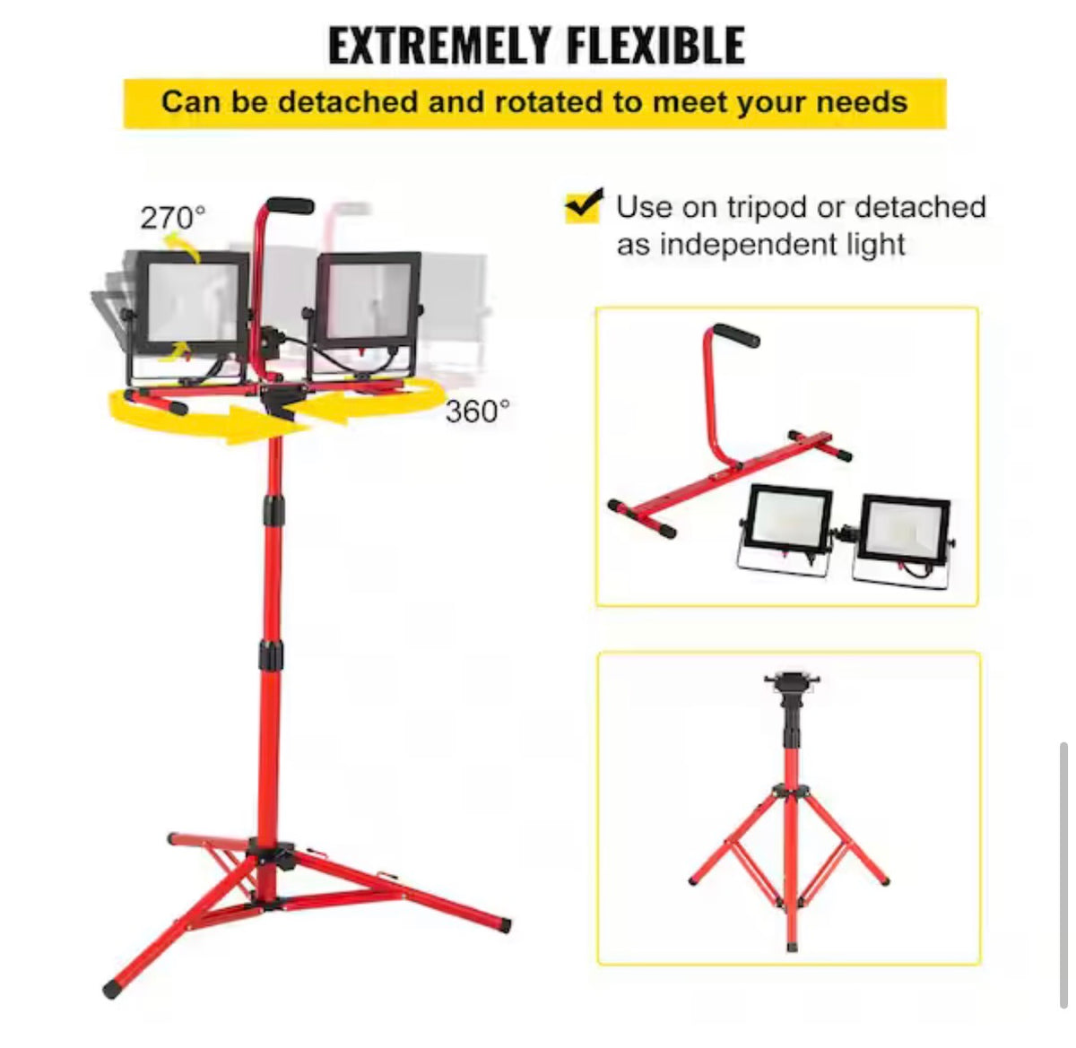 5000 Lumen Dual-Head LED Work Light with Stand