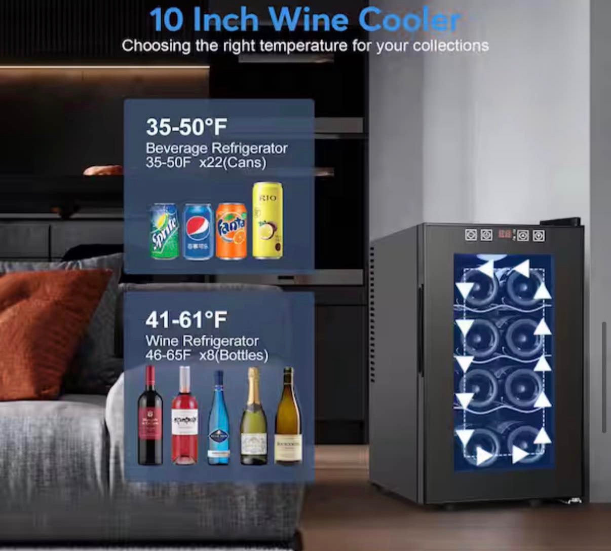 Black Freestanding Beverage Center 8-Bottle Wine Cooler