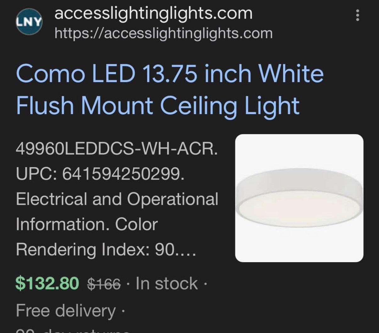 Access Lighting LED Flush Mount-4 “ Tall and 13.75 “ Wide