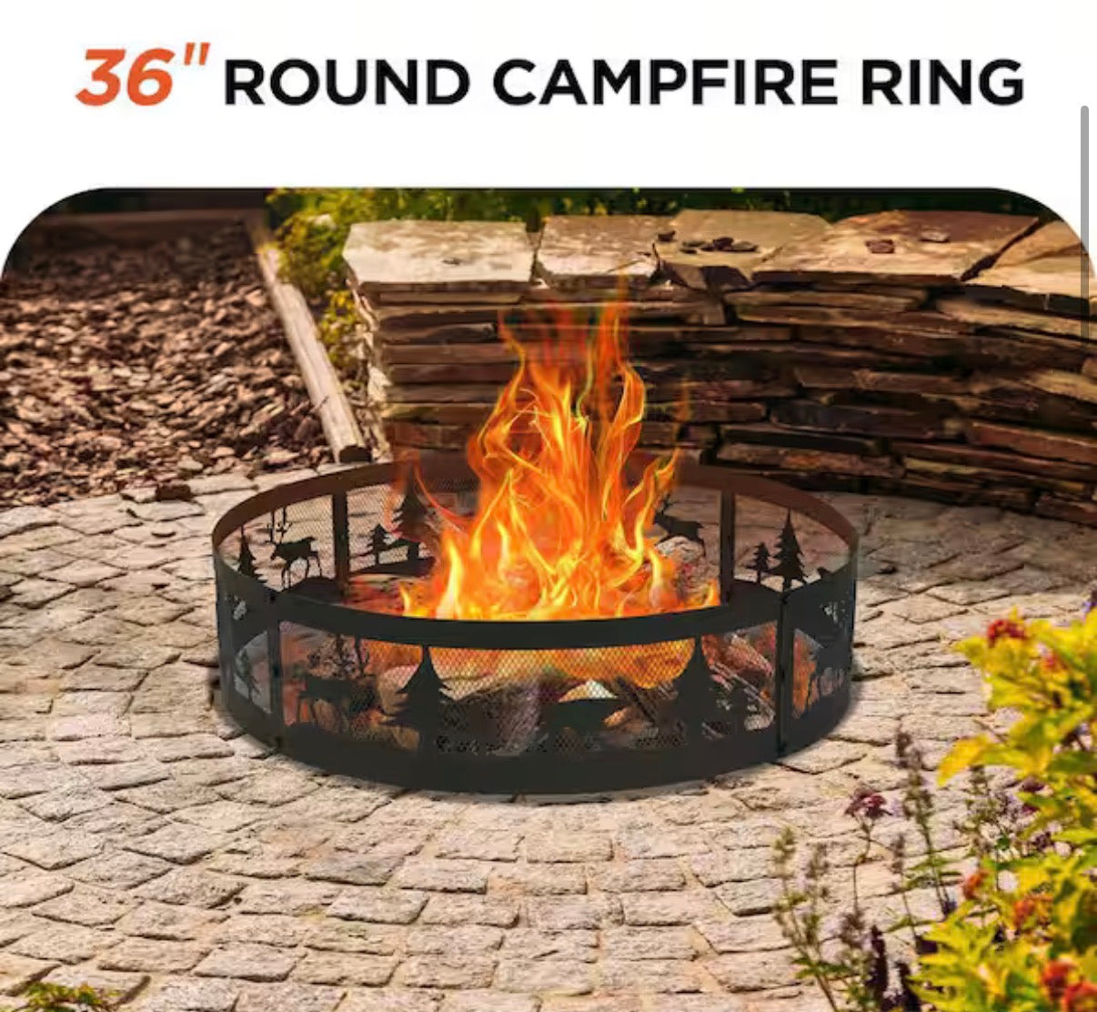 36 in. Metal Wood Burning Outdoor Fire Pit Ring
