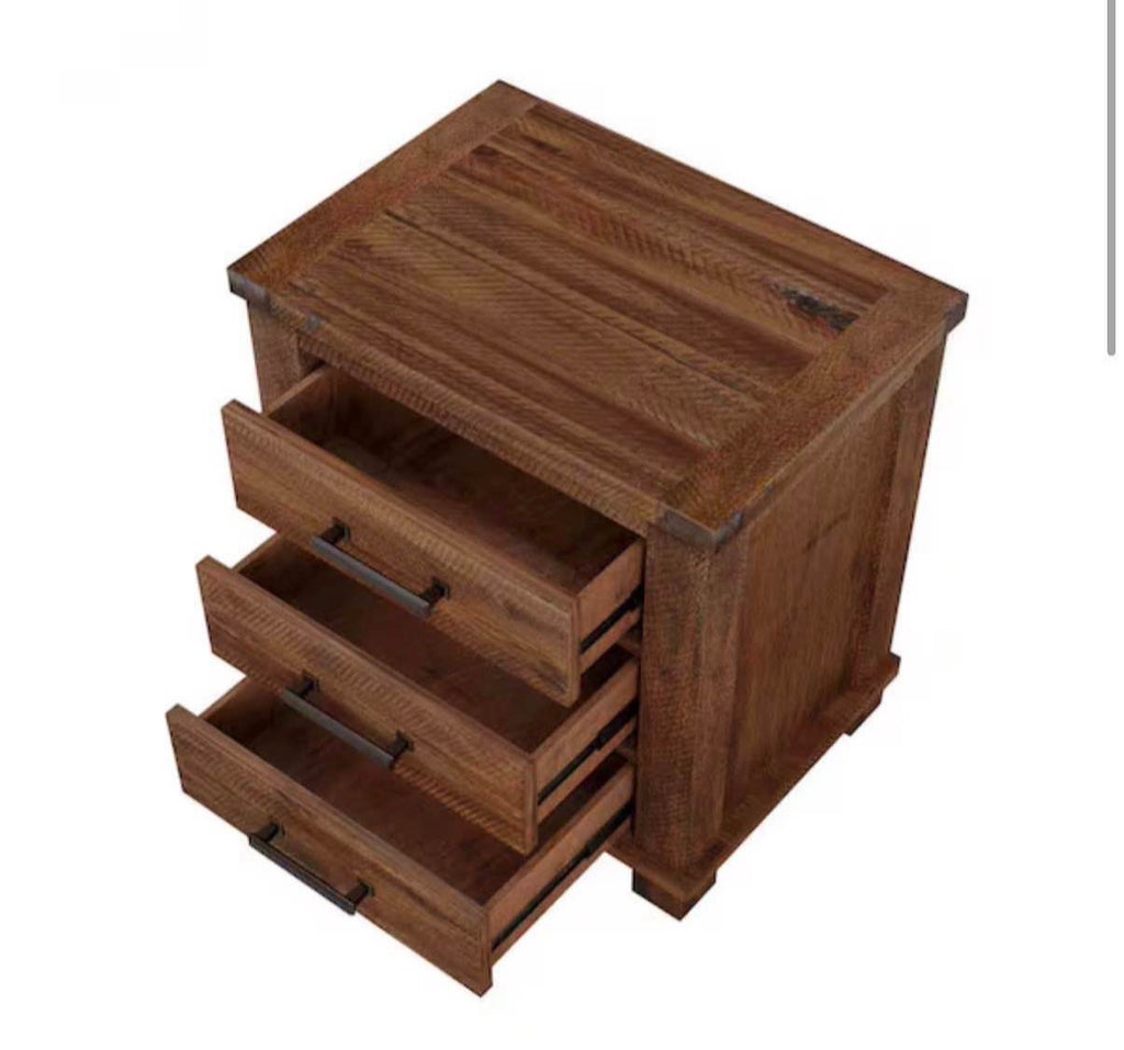 Rustic 3-Drawer Reclaimed Solid Wood Farmhouse Nightstand Set of 2