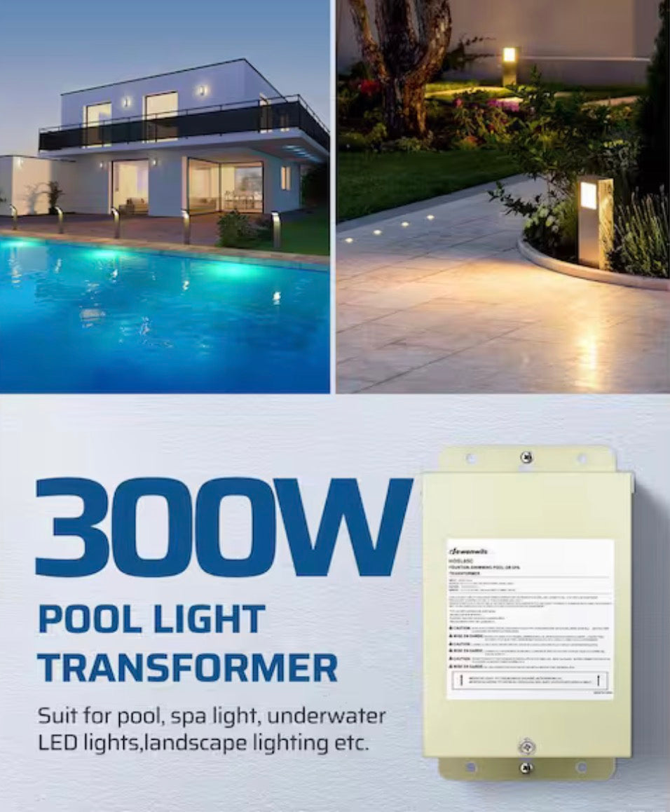 Multi-tap Low Voltage 300-Watt Metal Pool Light Transformer