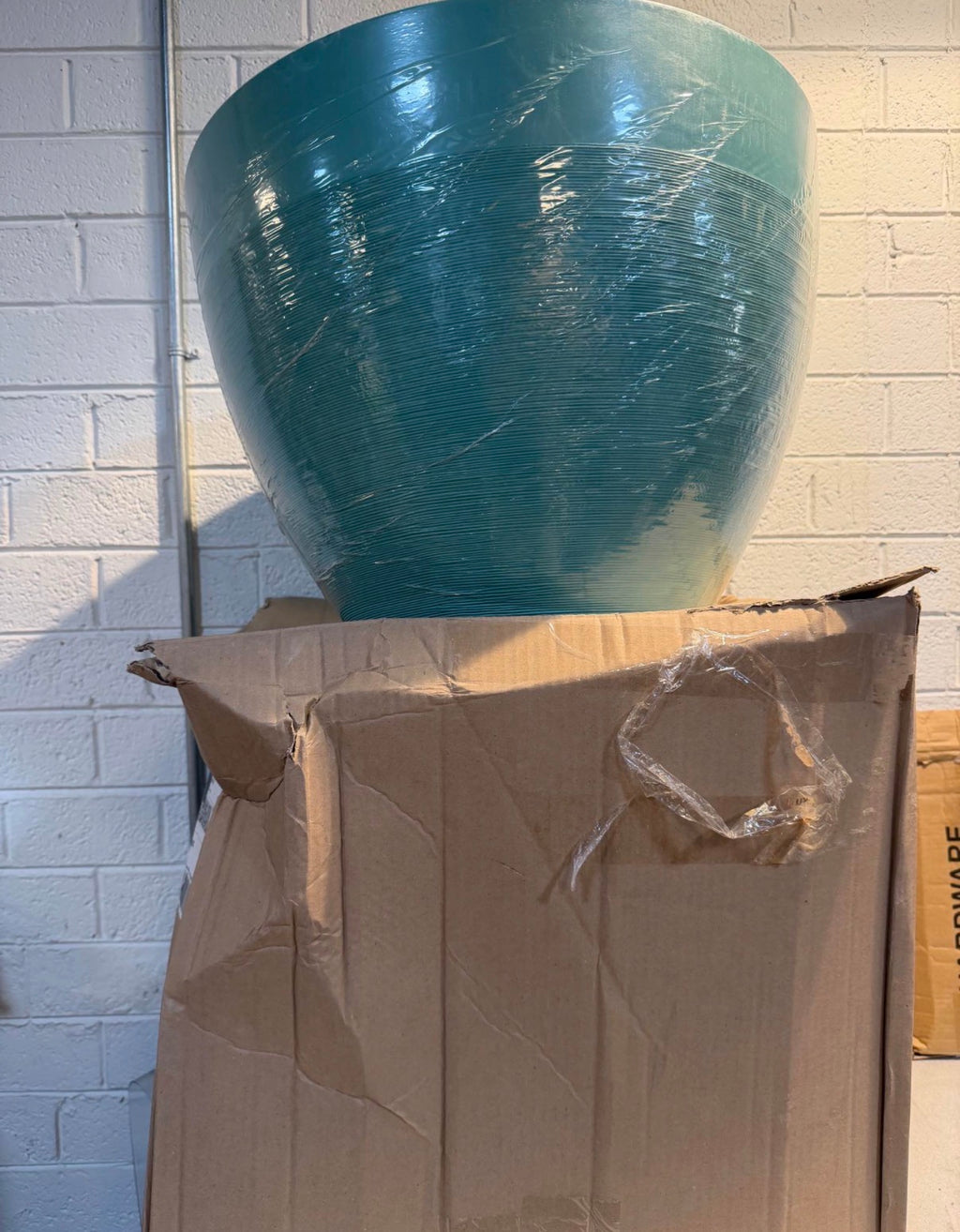 Large Teal Resin Lightweight Round Planter