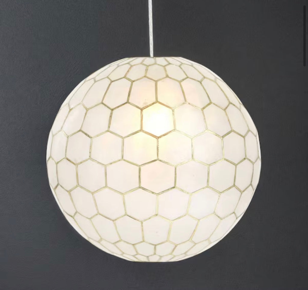 handcrafted 16 in. H Capiz Honeycomb Globe Pendant Light