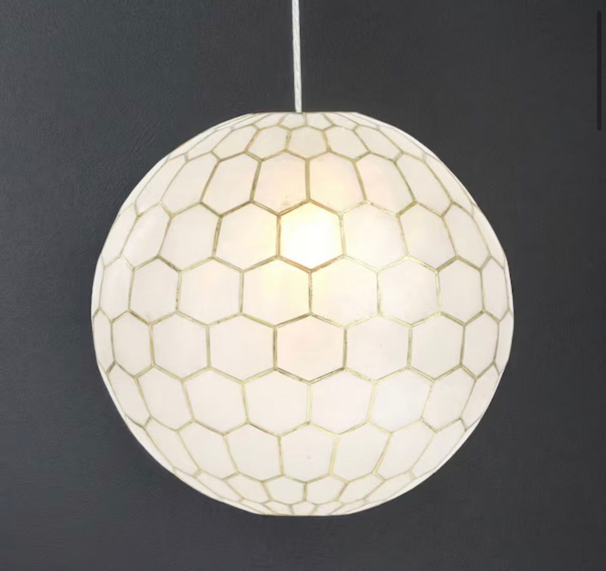 handcrafted 16 in. H Capiz Honeycomb Globe Pendant Light