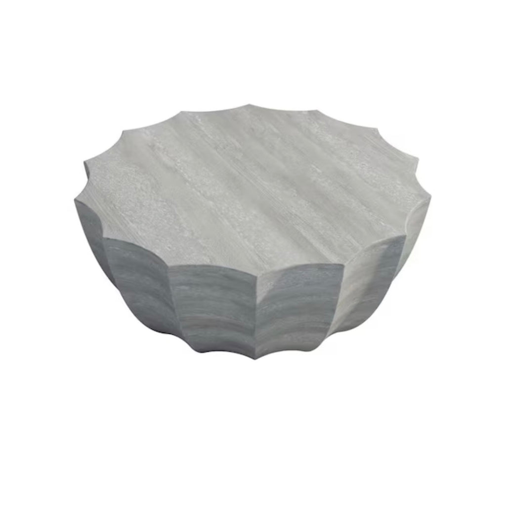 Marble & White Circular Cement Outdoor Coffee Table