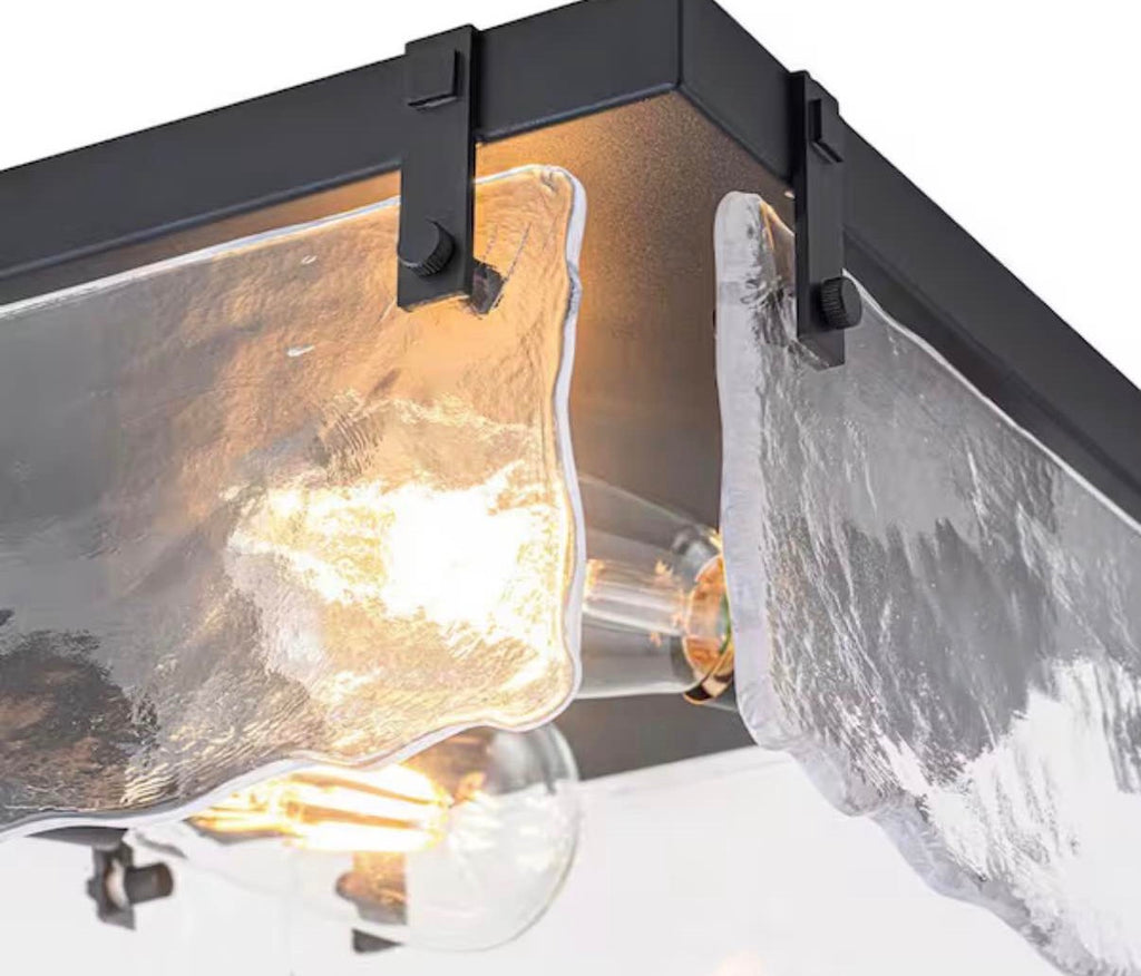 11.81 in. 2-Light Black Rustic Ceiling Light Square Chandelier