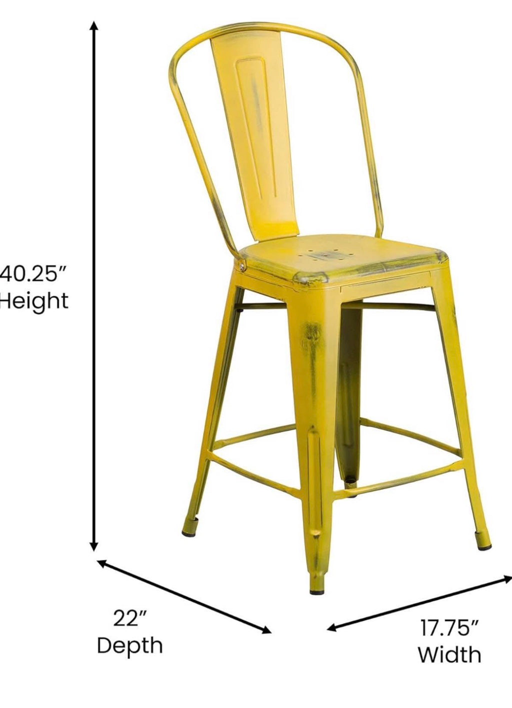 Distressed Yellow Metal Stool with Back