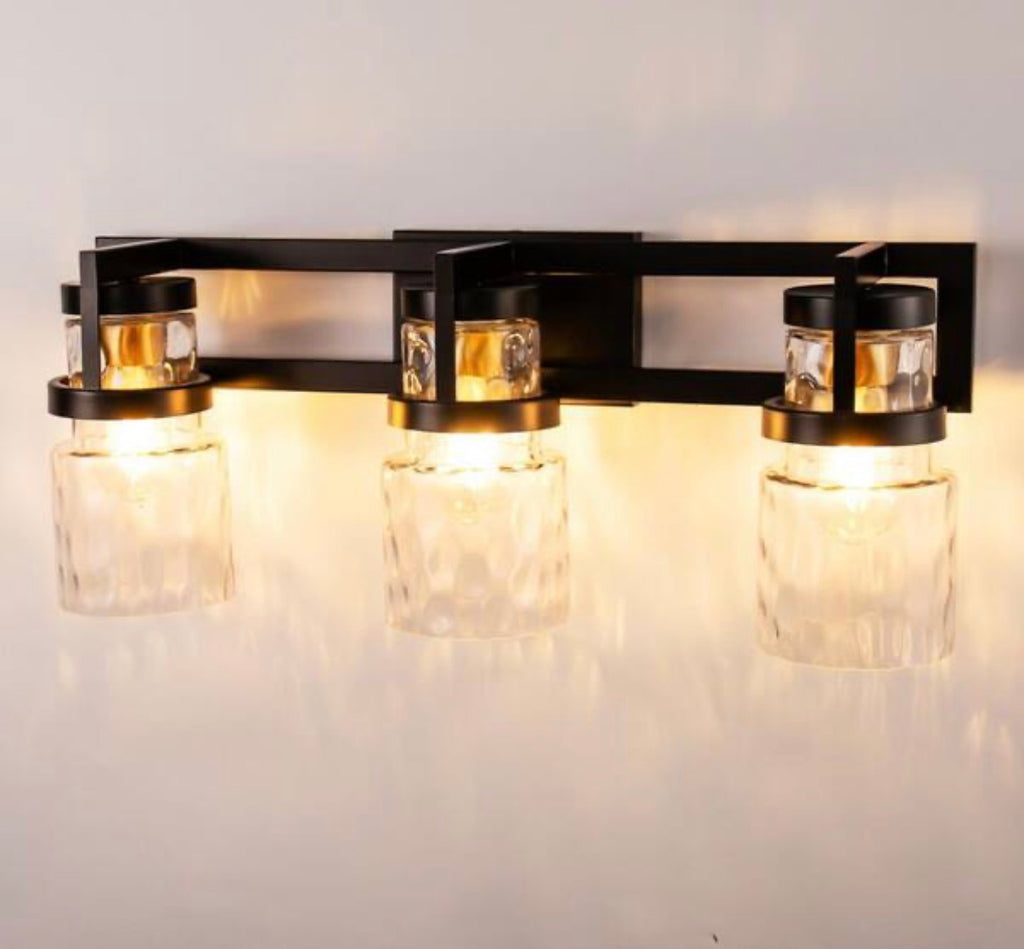 3-Light Black and Gold Industrial Vanity Light