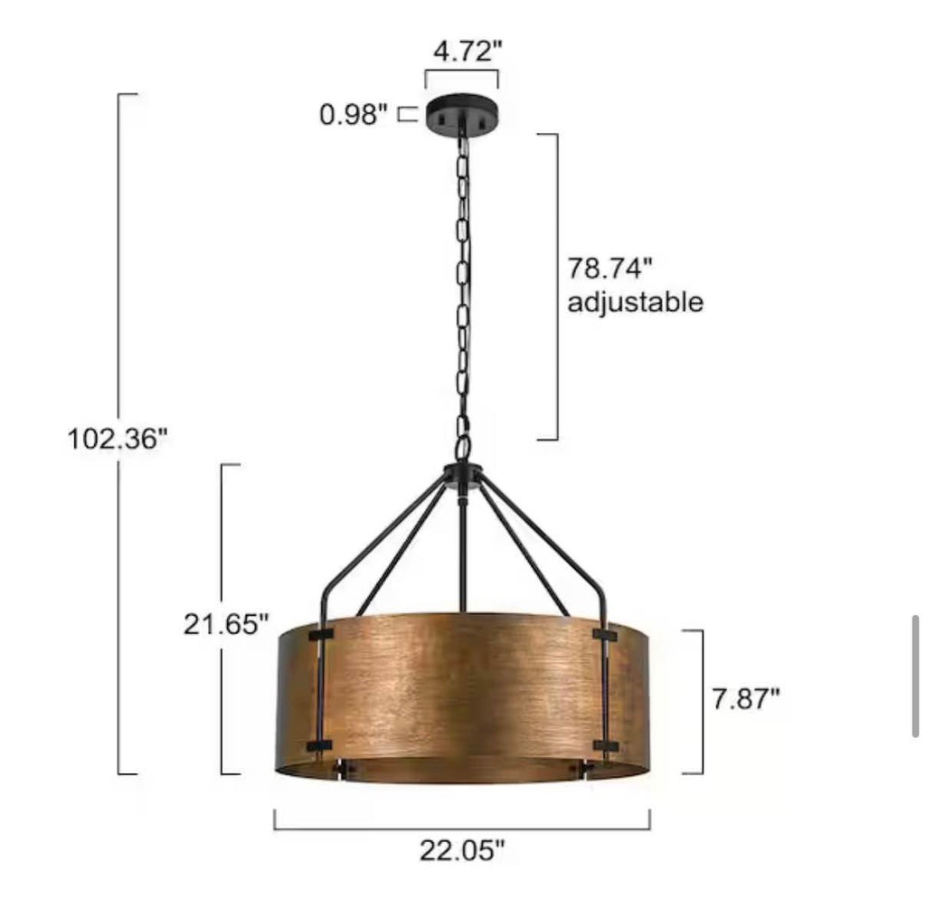 22.05 in. 4-Light Rustic Antique Bronze Drum Pendant Light