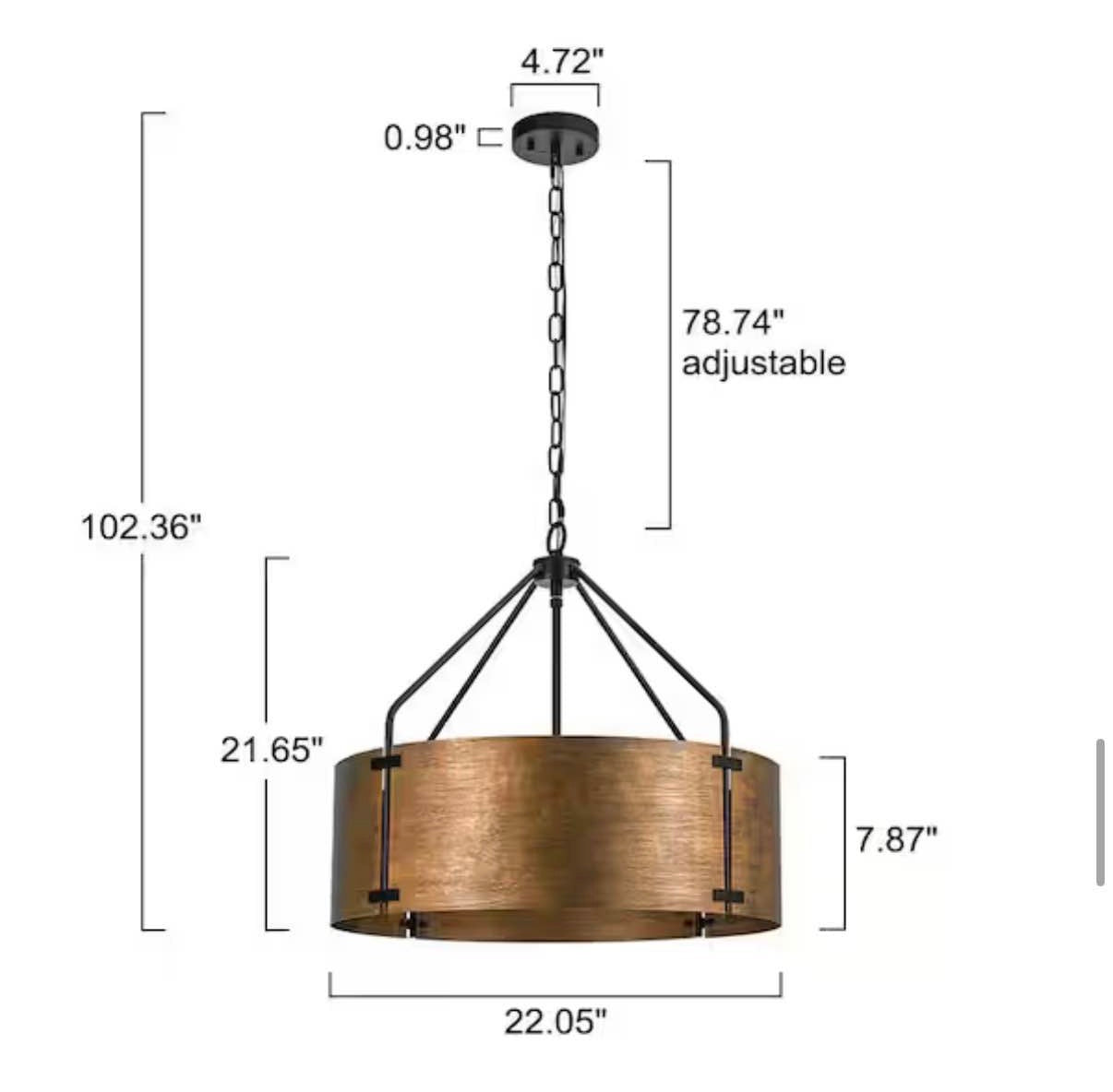 22.05 in. 4-Light Rustic Antique Bronze Drum Pendant Light