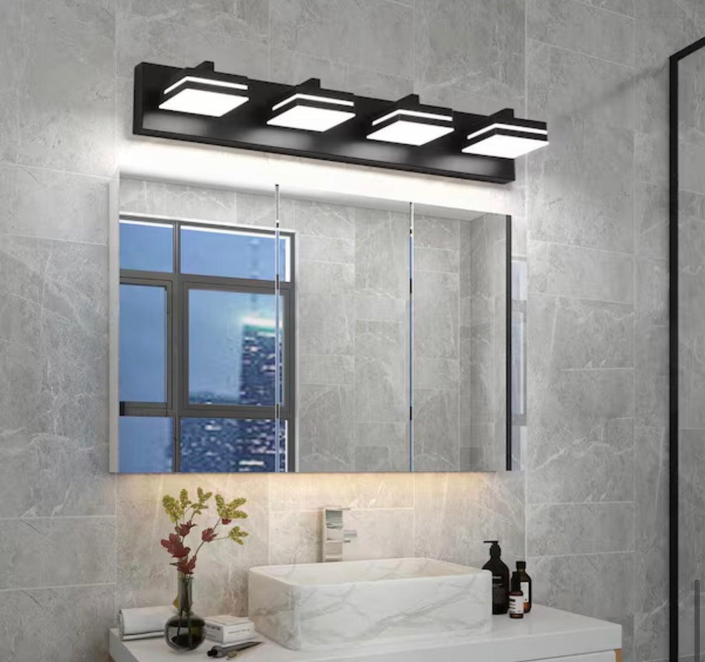 4-Light Black LED Bathroom Vanity Light