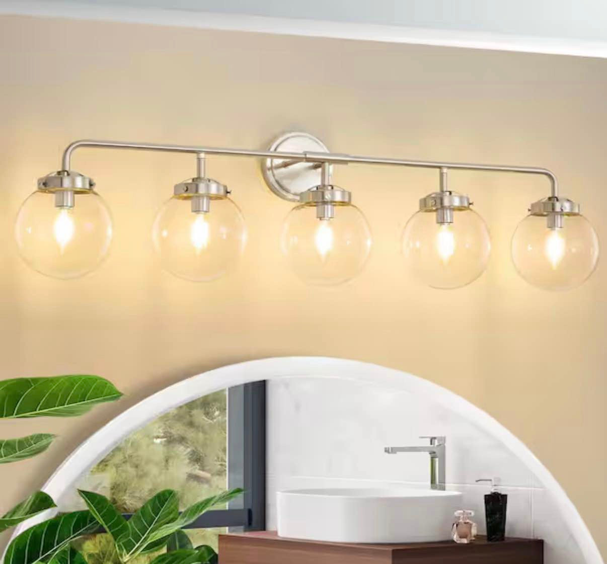 Modern 38.98 in. 5-Light Nickel Bathroom Vanity Light