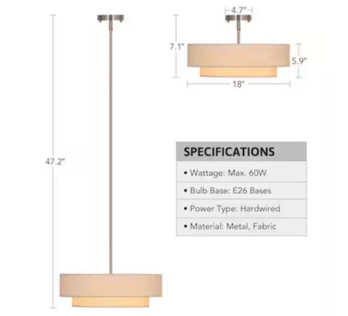 18-in Nickel Semi Flush Mount Light