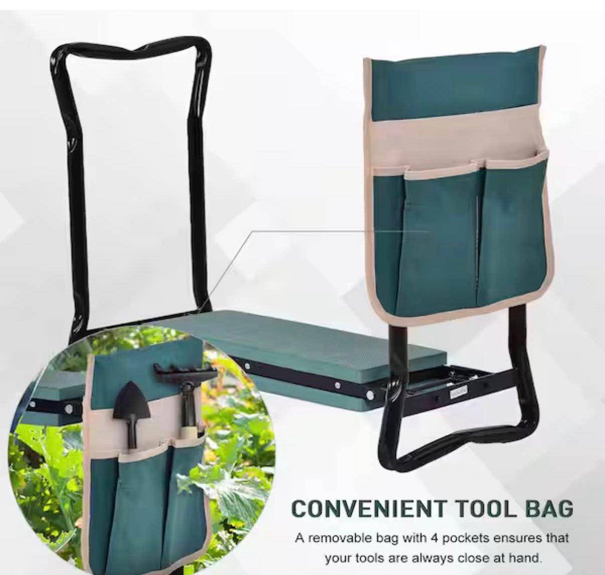Garden Kneeler and Seat with Large Side Tool Pouch