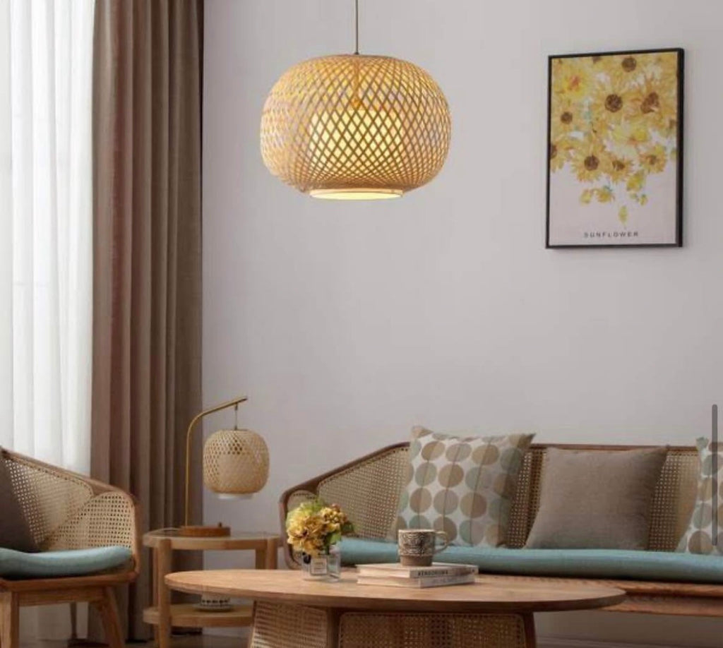 19.5 in Natural Woven Bamboo Pendant Light