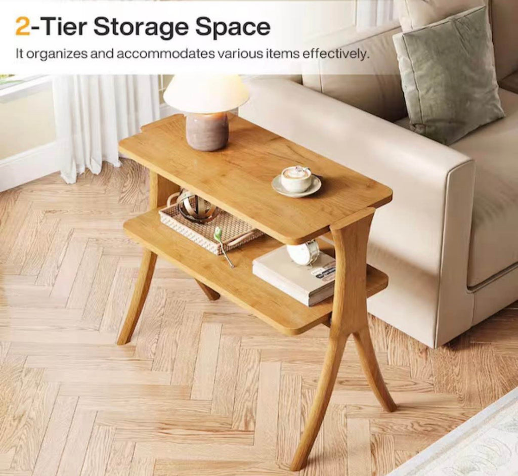Kerlin 25.2 in. Light Brown End Table with 2-Tier Shelf