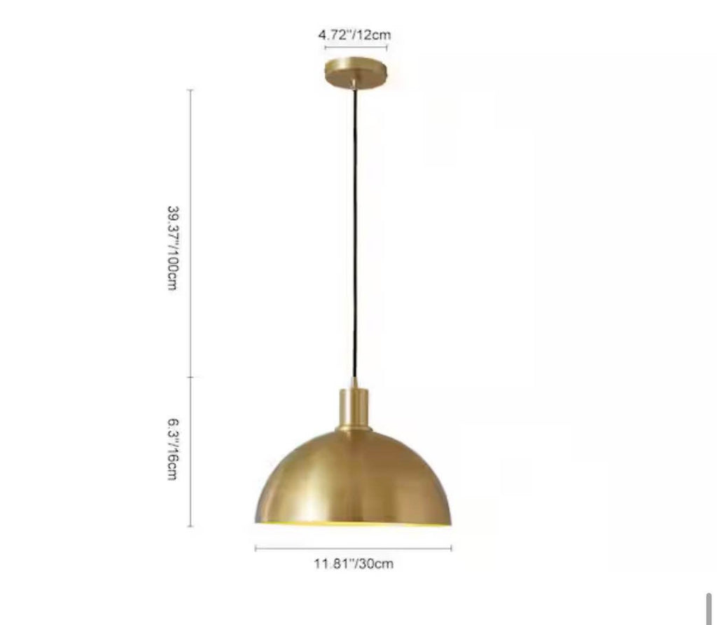Kateo 1- light Single Brass Metal Dome Pendant - 12 in