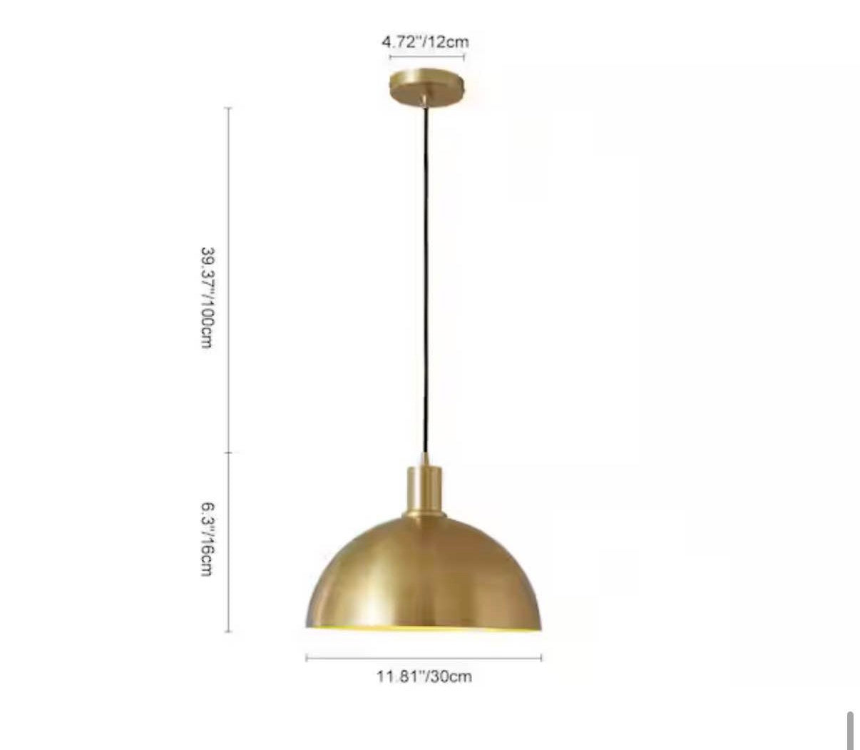Kateo 1- light Single Brass Metal Dome Pendant - 12 in