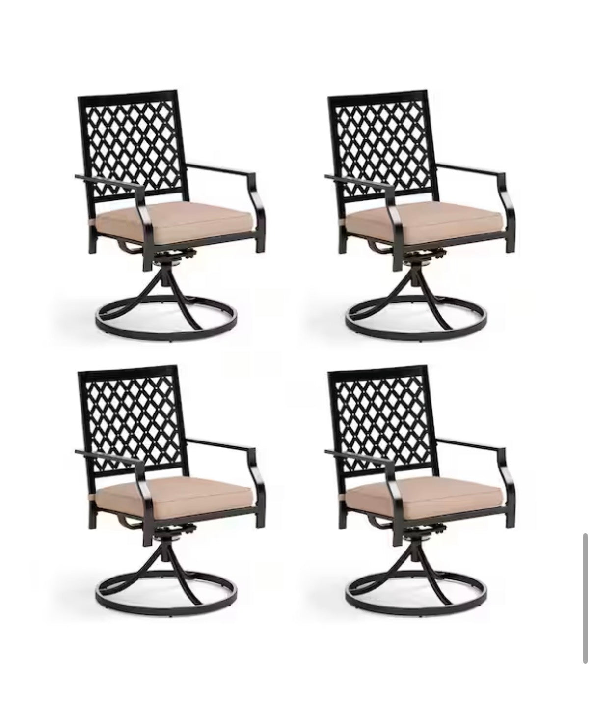 Outdoor Dining Swivel Chair with Beige Cushion (4-Pack)
