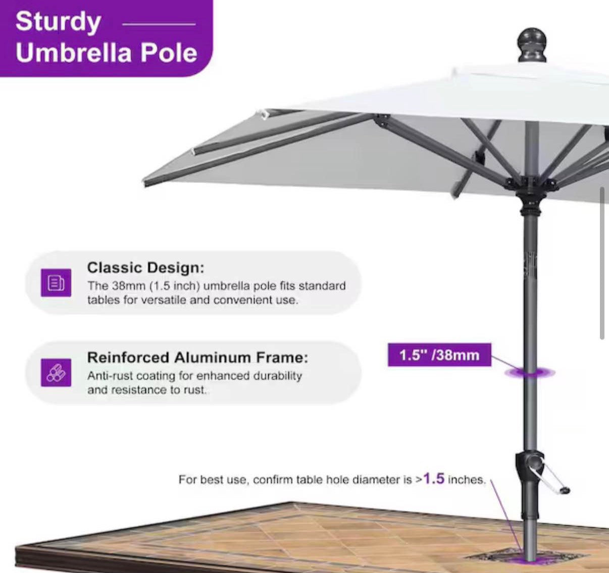 8 ft. Square Aluminum Crank and Tilt Outdoor Patio Market Umbrella
