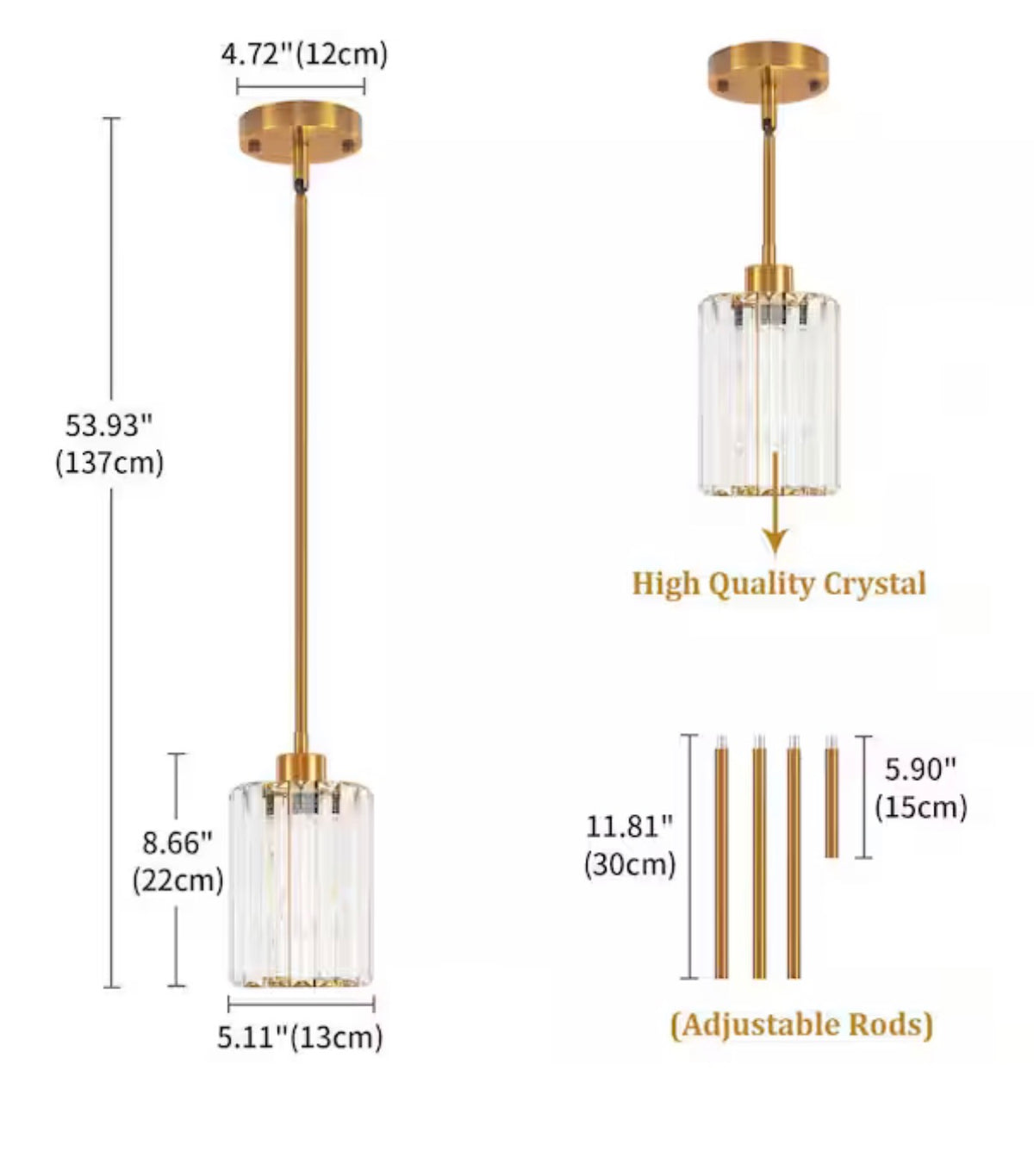 Gold Modern Pendant Light with Crystal Glass Shades