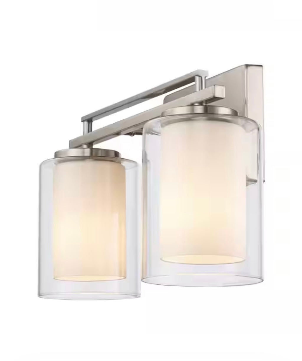 Lisbon 14.25 in. 2-Light Brushed Nickel Bathroom Vanity Light