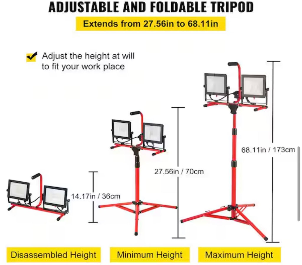 5000 Lumen Dual-Head LED Work Light with Stand