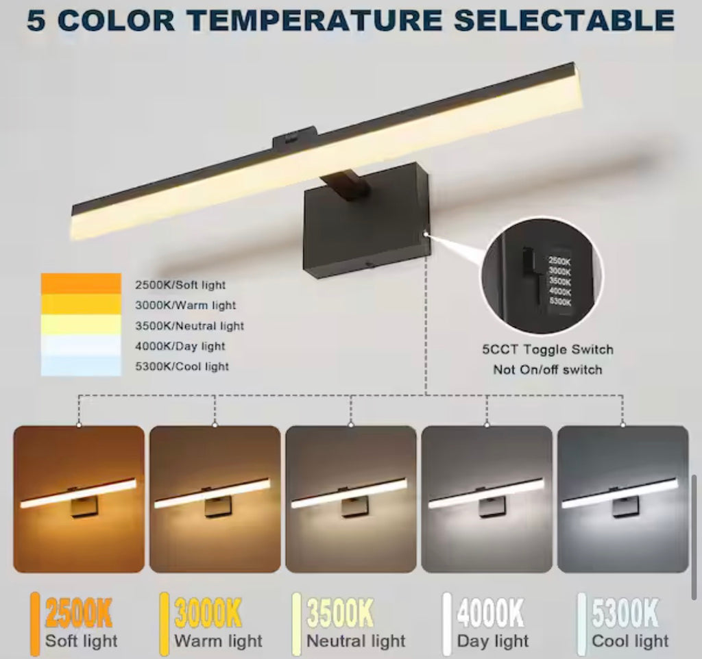 23.6 in. 1 Light Black Dimmable LED Vanity Light Bar