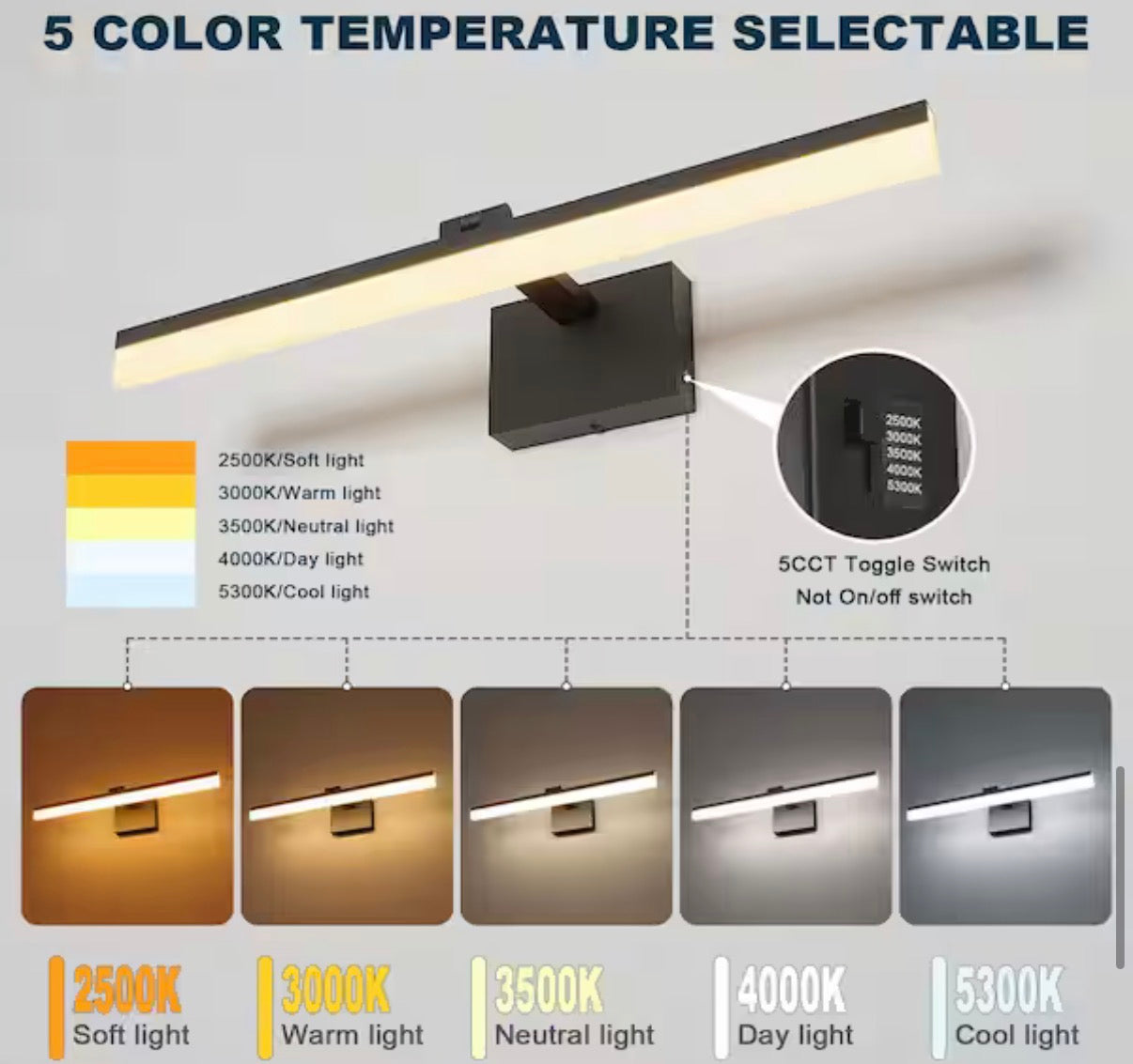 23.6 in. 1 Light Black Dimmable LED Vanity Light Bar