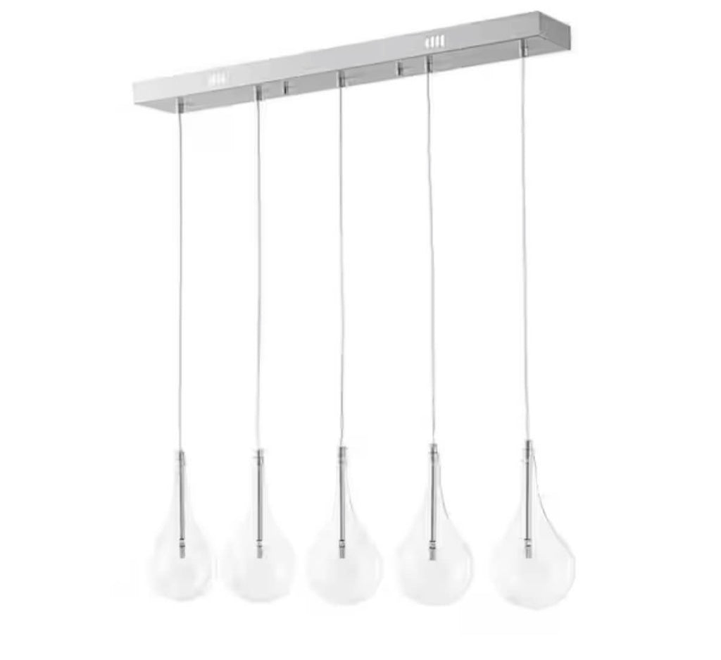 5 Light Silver Chandelier Ceiling Lighting With Clear Glass Shade