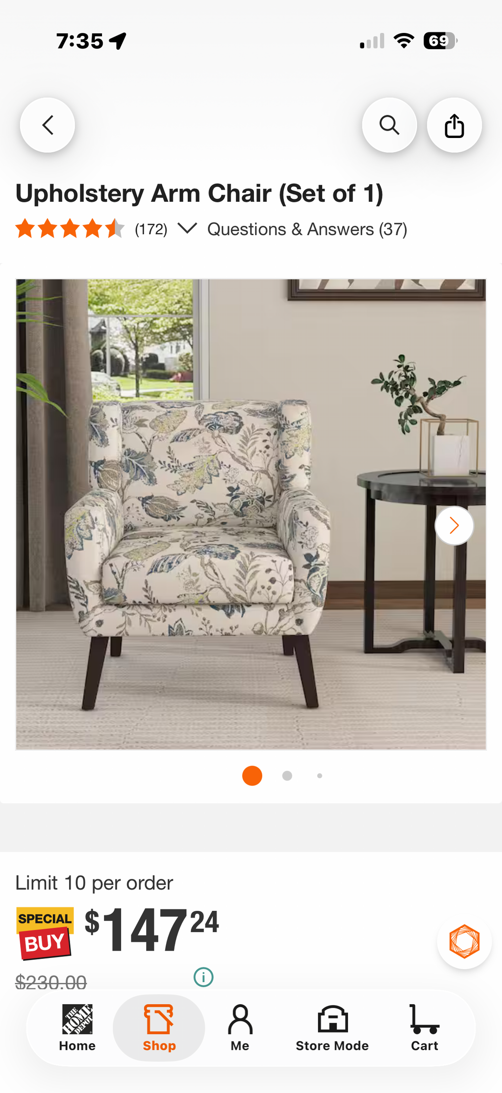 Multicolor Leaf Pattern Linen Upholstery Arm Chair (Set of 1)