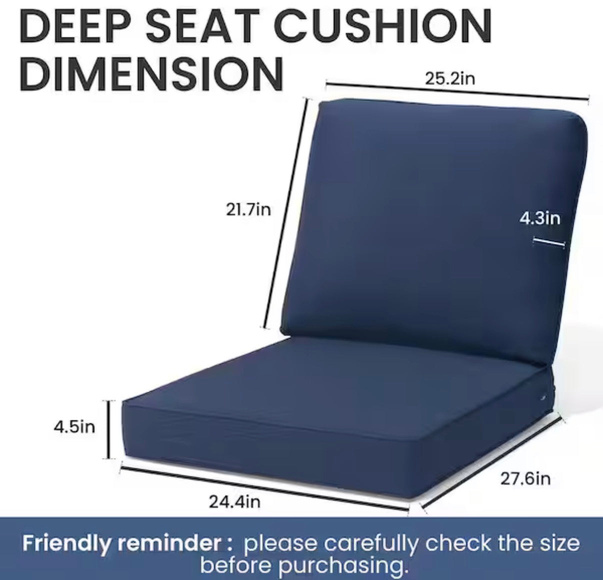 27.6 in. x 24.4 in. x 4.5 in. Patio chair Cushion