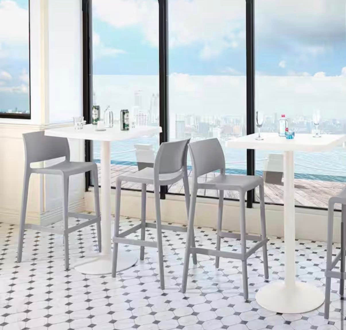 Sensilla Cold Gray 40.60 in. Low Back Resin Stackable Bar Stool (Set of 2)
