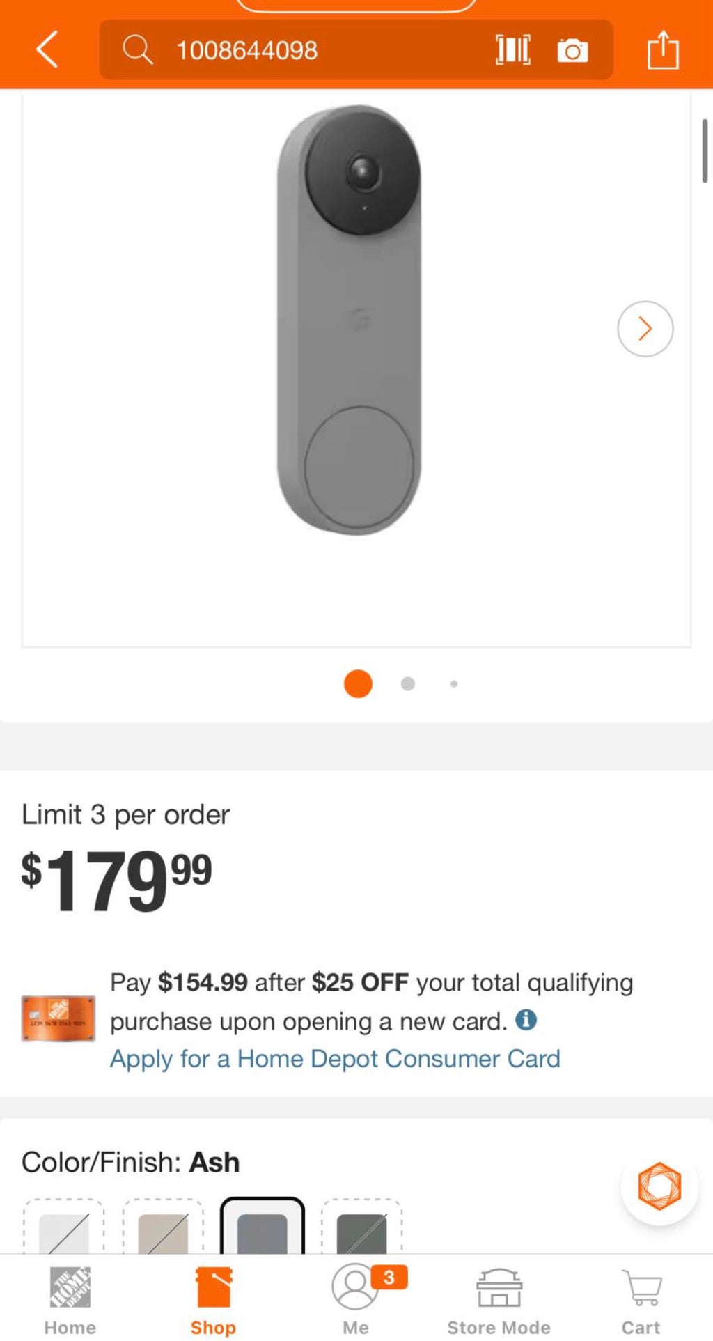 Nest Doorbell (Wired, 2nd Gen) - Ash ( open box)
