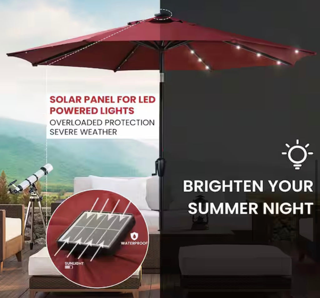 9 ft. Round Solar Powered LED Patio Umbrella