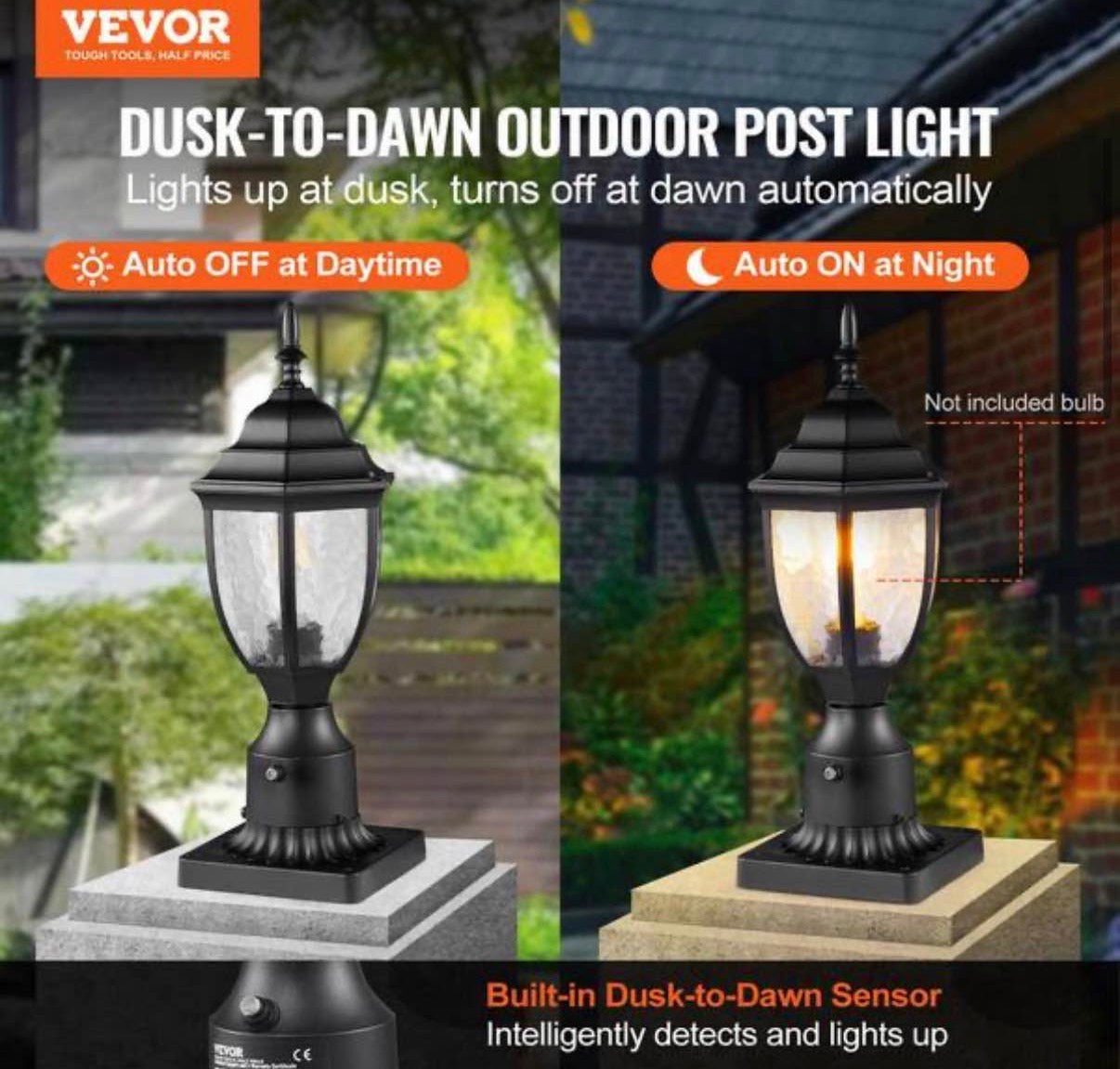 2 PCs Dusk to Dawn Outdoor Post Light