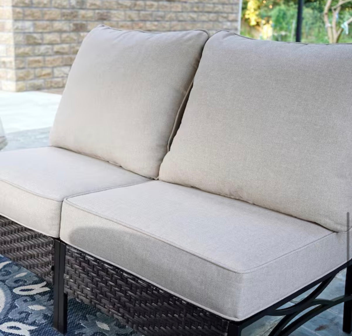 Black 6-Piece Metal Outdoor Sectional with Beige Cushions