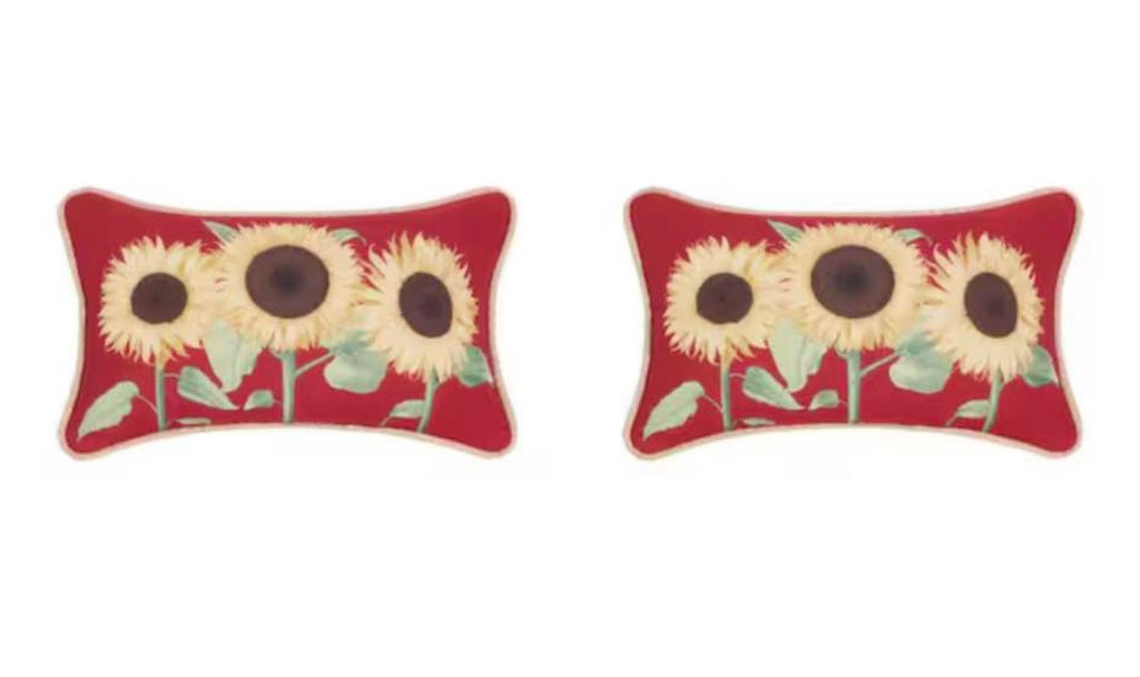 Sunflower Trio Lumbar Outdoor Throw Pillow (Set of 2)