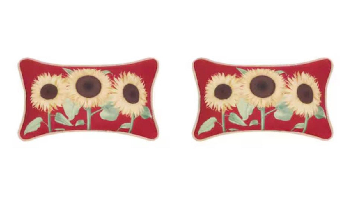 Sunflower Trio Lumbar Outdoor Throw Pillow (Set of 2)