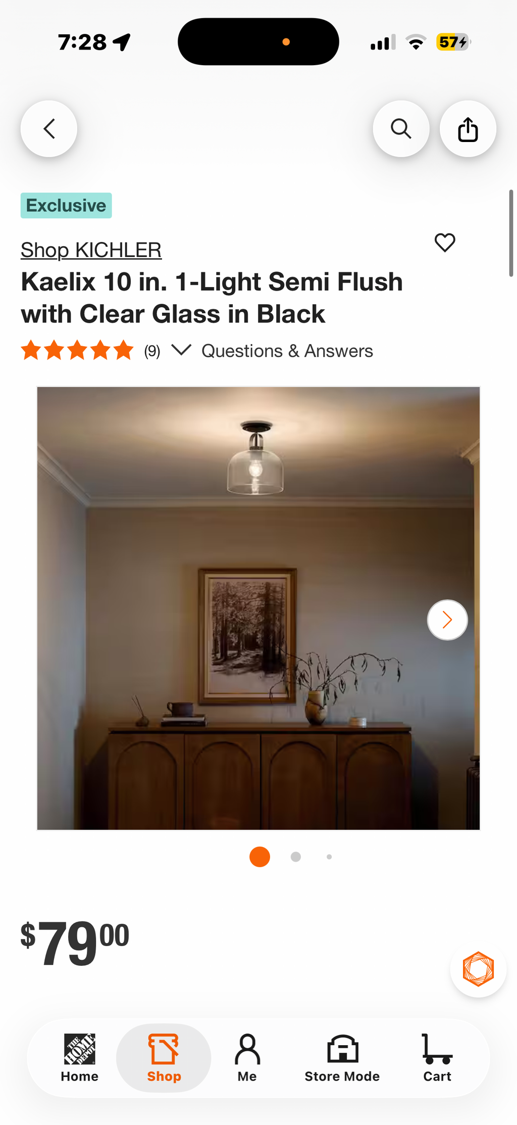 Kaelix 10 in. 1-Light Semi Flush with Clear Glass in Black