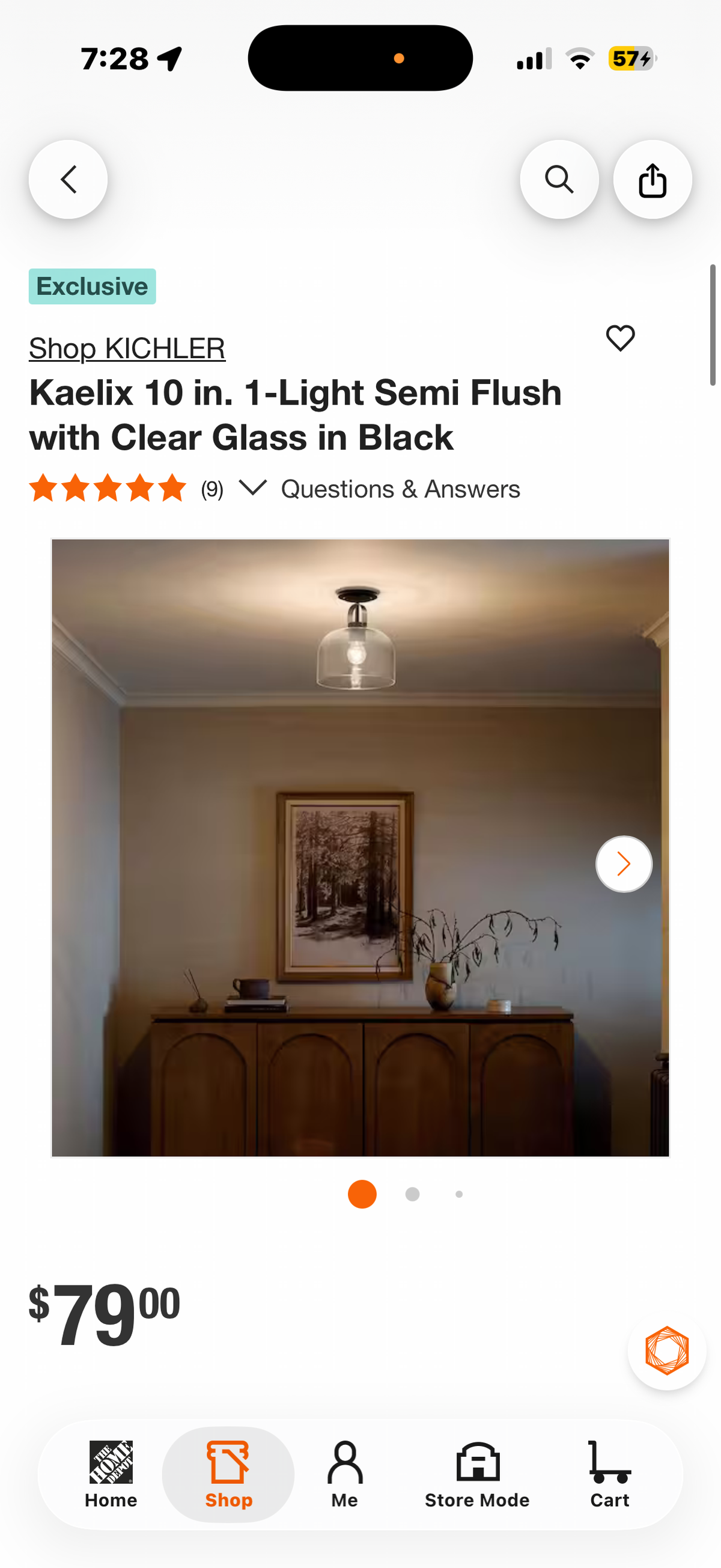 Kaelix 10 in. 1-Light Semi Flush with Clear Glass in Black