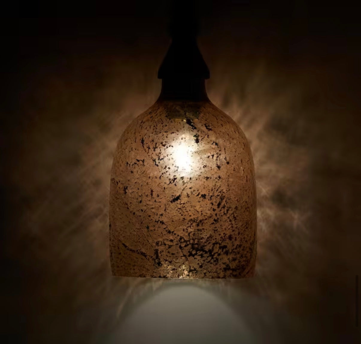 1-Light Bell-Shaped Glass Shade Pendant Lamp with Mango Wood Accent