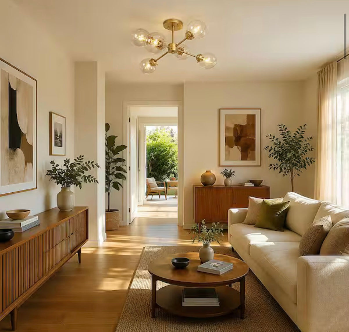 Modern Gold Sputnik 6-Light Semi-Flush Mount Ceiling Light