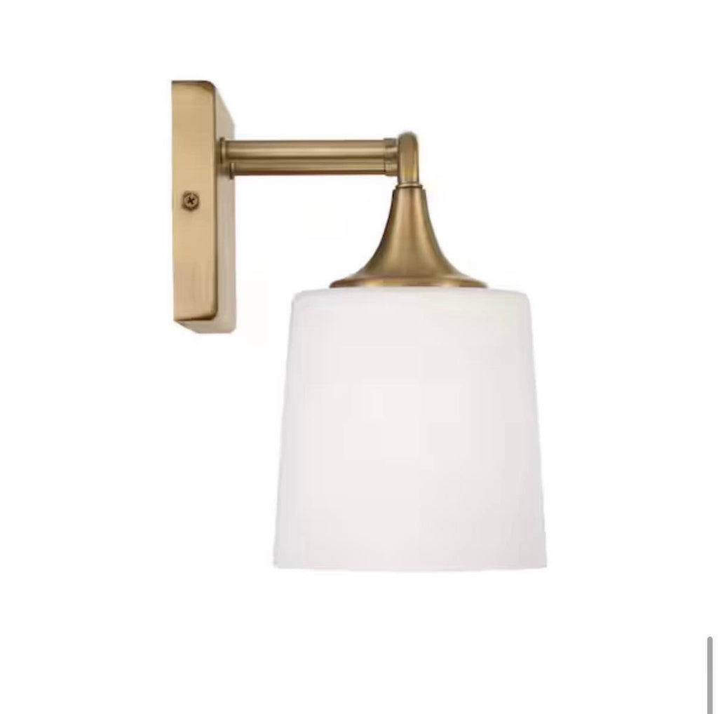 2-Light Vanity Light in Aged Brass with Soft White Glass
