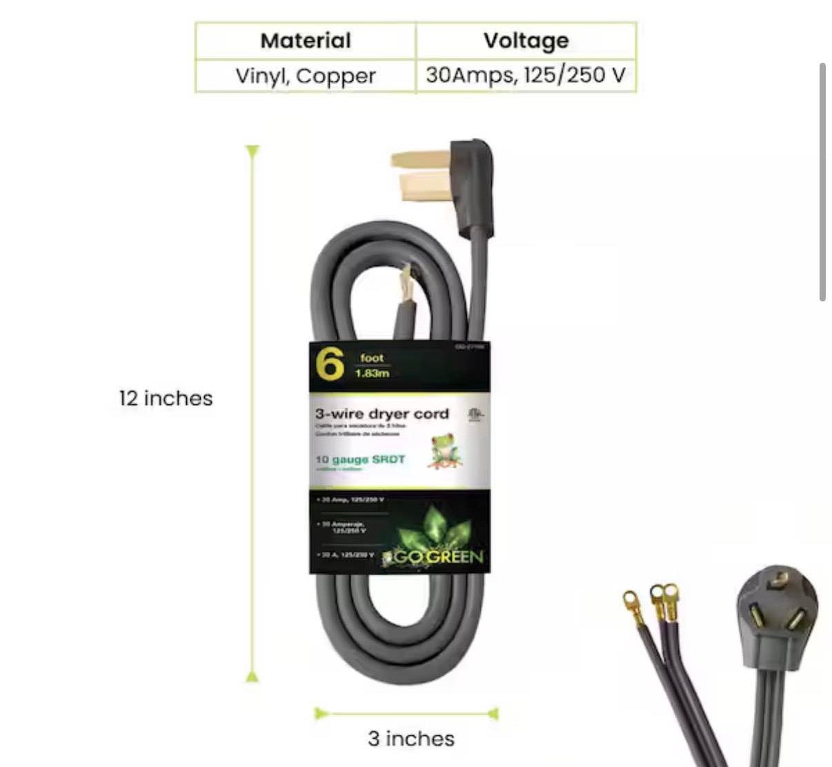 6 ft. 10-Gauge SRDT Dryer Cord