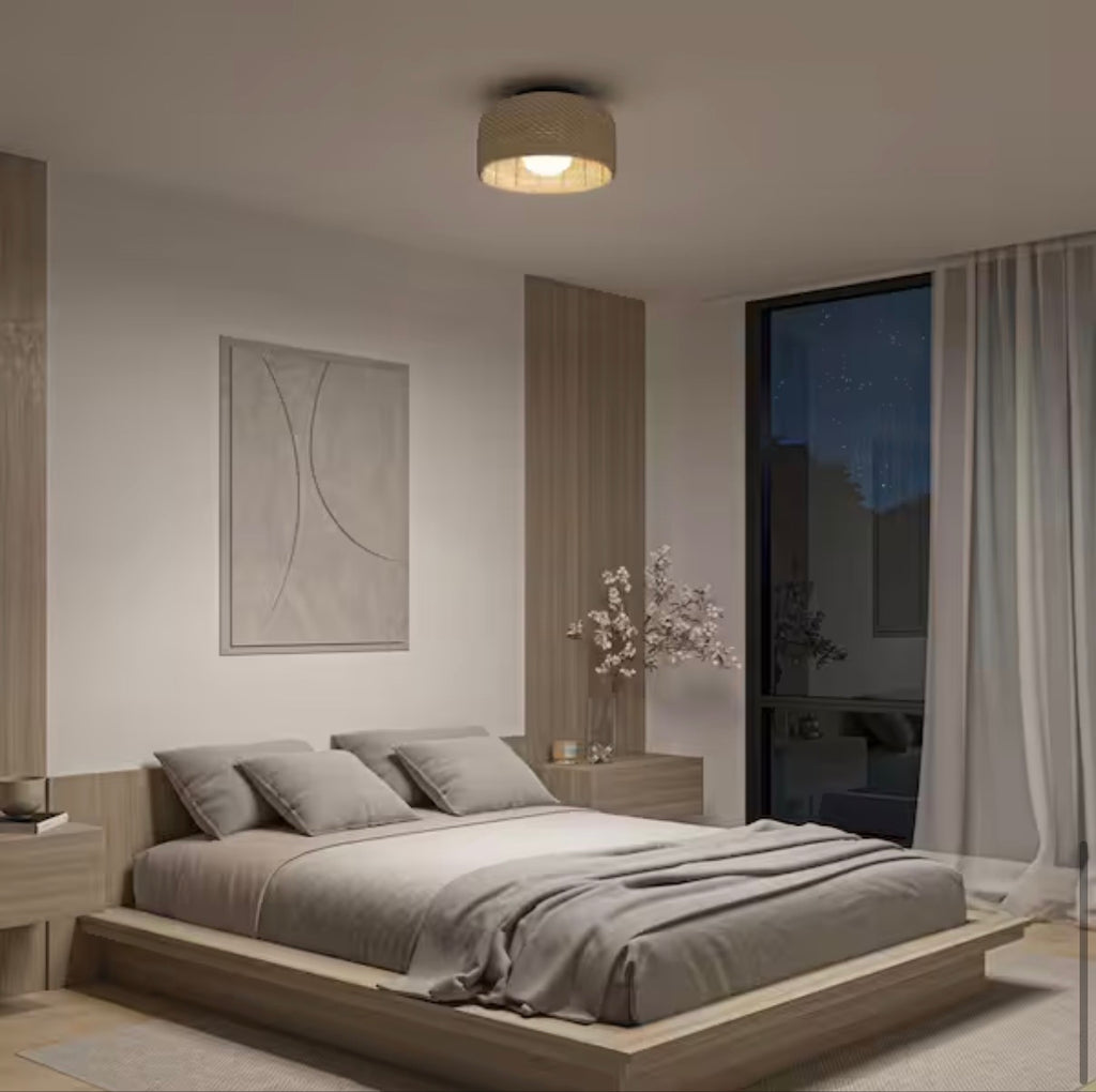 Integrated LED Rattan Flush Mount Ceiling Light