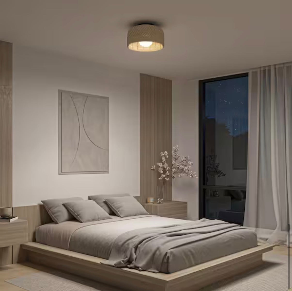 Integrated LED Rattan Flush Mount Ceiling Light