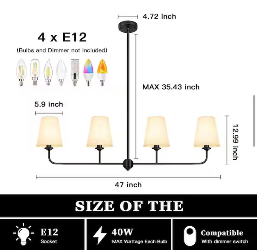 Modern 4-Light Linear Chandelier with Fabric Shades